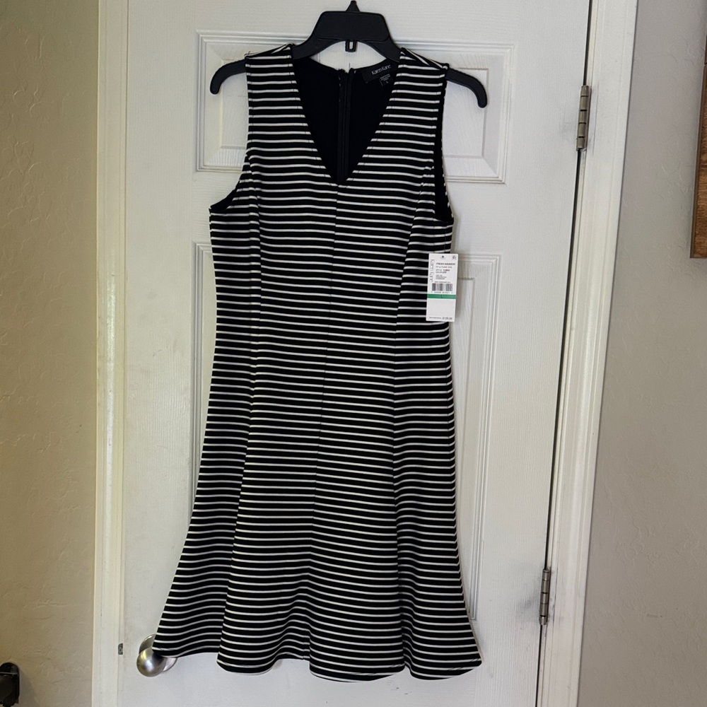 NWT Karen Kane Black and White Striped Fit and Flare Midi Dress